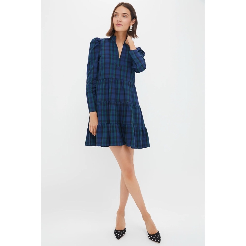 Sail to Sable Tuckernuck Blackwatch Plaid Long Sleeve Tunic Flare Dress Sz XS